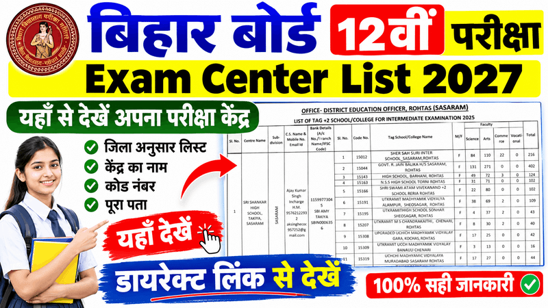 Bihar Board 12th Exam Center List 2027